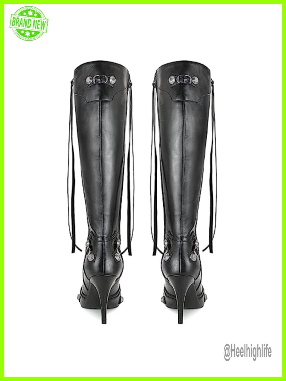 Faux Leather Pointed Toe Stiletto Knee High Boots with Zipper - Picture 5 of 6